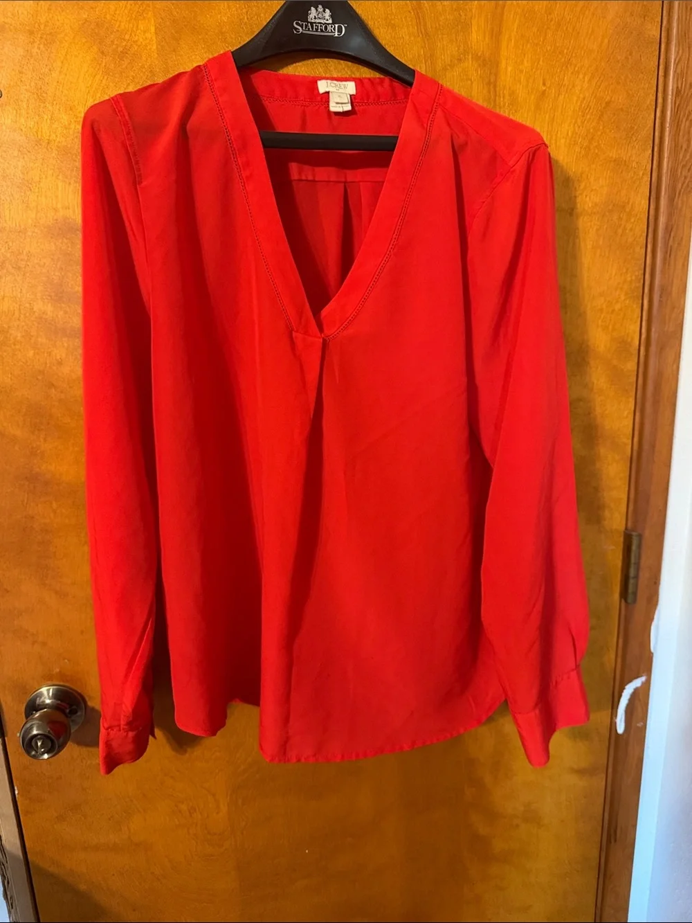 J. Crew Red V-Neck Long-Sleeve Blouse